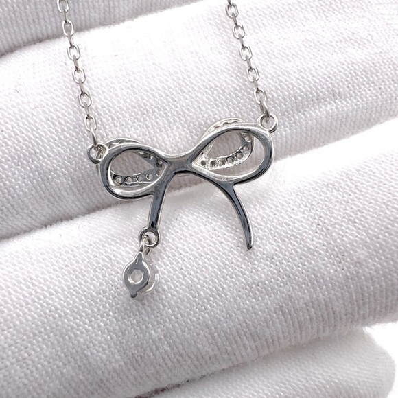 .925 Sterling Silver Cz Bow Necklace - Picture 6 of 6